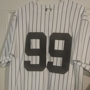 New York Yankees White Pinstripe Jersey with Black Number Aaron Judd